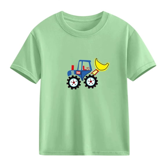 Cethrio Boys Graphic Tees, Cotton Summer Crew Neck Casual Boys T-shirts Green Size 6