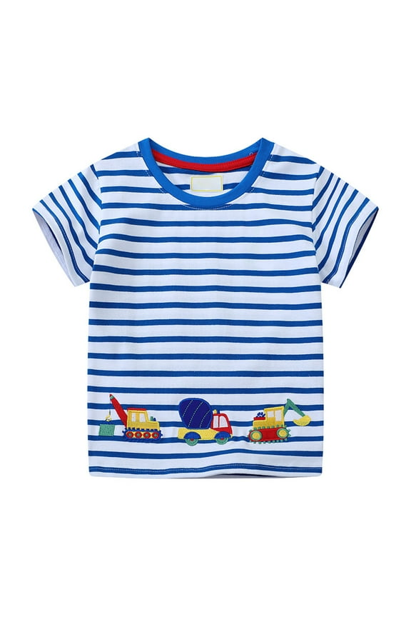 Boys Graphic Tees, Gifts Cotton Short Sleeve Boys T-shirts Summer Tops Blue Size 6 T