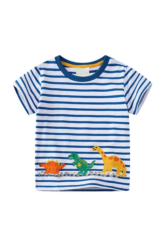 Boys Graphic Tees, Short Sleeve Casual Cotton Boys T-shirts Summer Tops Blue Size 7 T