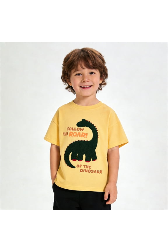 Boys Graphic Tees, Short Sleeve Casual Cute Boys T-shirts Summer Tops Yellow Size 2-8 T