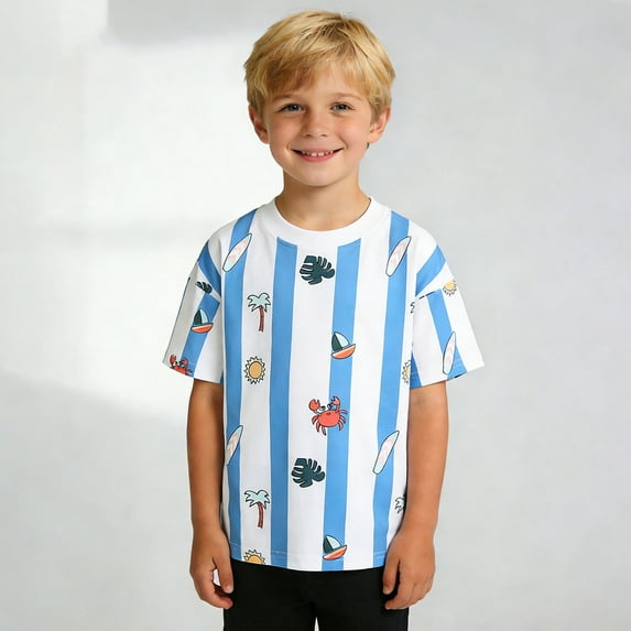 Cethrio Boys Graphic Tees, Short Sleeve Casual Summer Soft Boys T-shirts Blue Size 8 T