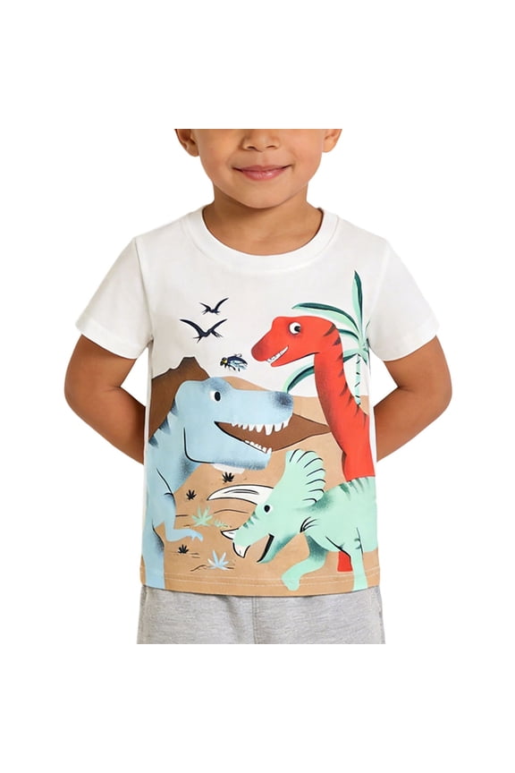 Boys Graphic Tees, Short Sleeve School Casual Summer Tops Boys T-shirts White Size 5 T