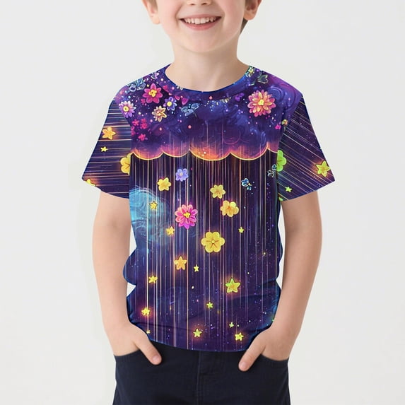 Cethrio Boys Graphic Tees, Summer Athletic Casual Short Sleeve Boys T Shirts Multicolor Size 6
