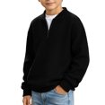 thumbnail image 1 of Cethrio Boys Half Zip Sweatshirts Size 13-14 Years, Casual Pullover Long Sleeve Waffle Knit Boys Fall Tops Black, 1 of 7