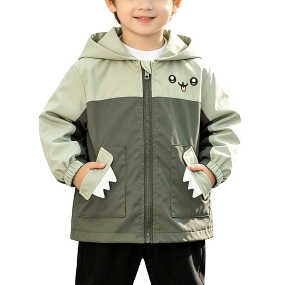 Cethrio Boys Hooded Jackets, Long Sleeve School Lightweight Casual Kids Windbreaker Army Green Size 7-8 T