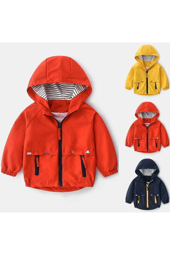 Boys Hooded Jackets, Long Sleeve Windproof Outdoor Full Zip Fall Outerwear Red Size 6-7