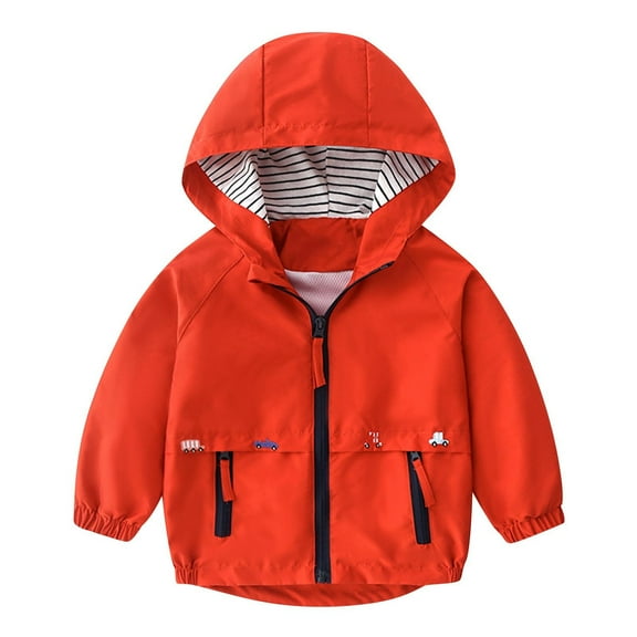 Cethrio Boys Hooded Jackets, Windproof Full Zip Long Sleeve Outdoor Fall Outerwear Red Size 8