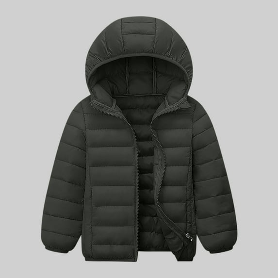 Cethrio Boys Hooded Puffer Jacket, Full Zip Waterproof Thermal Windproof Kids Winter Coats Dark Gray Size 9-10T