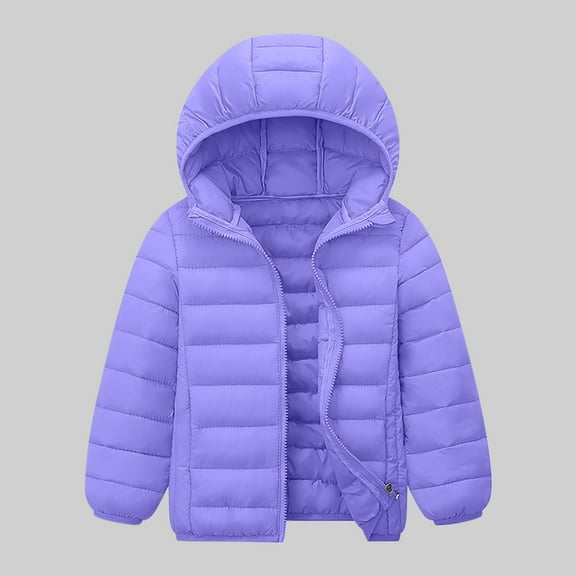 Cethrio Boys Hooded Puffer Jacket, Thermal Waterproof Windproof Full Zip Kids Winter Coats Purple Size 14-16