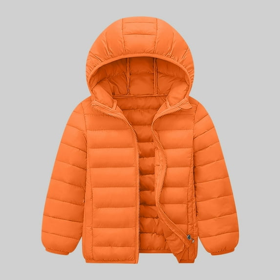 Cethrio Boys Hooded Puffer Jacket, Windproof Waterproof Thermal Full Zip Kids Winter Coats Orange Size 8