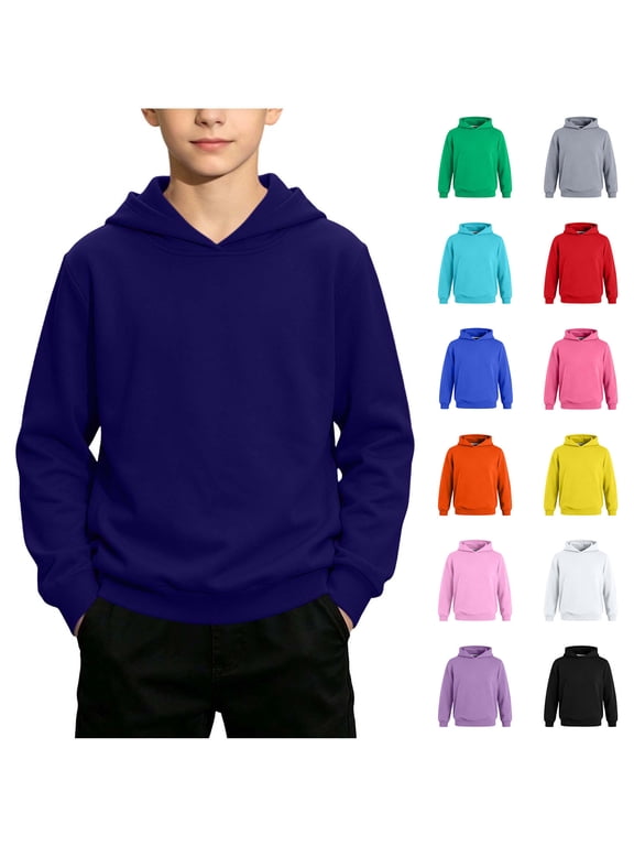 Boys Hoodies Size 10-12, School Pullover Long Sleeve Casual Kids Sweatshirts Dark Blue