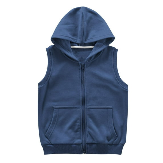 Cethrio Boys Hoodies with Pockets, Sleeveless Cotton Zip up Casual Boys Vests Navy Size 10-12