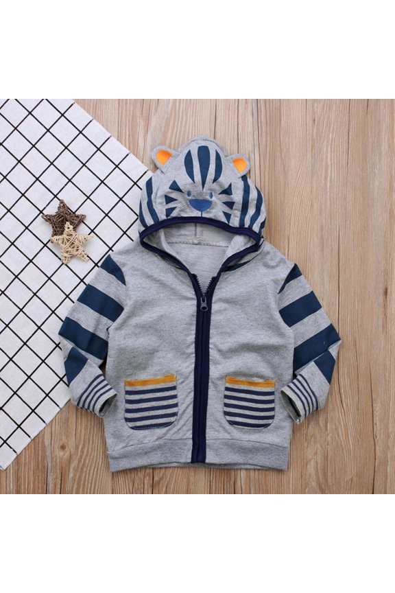 Boys Jacket with Hooded, Cotton Zip up Warm Long Sleeve Spring Fall Coats Gray Size 2-3 T