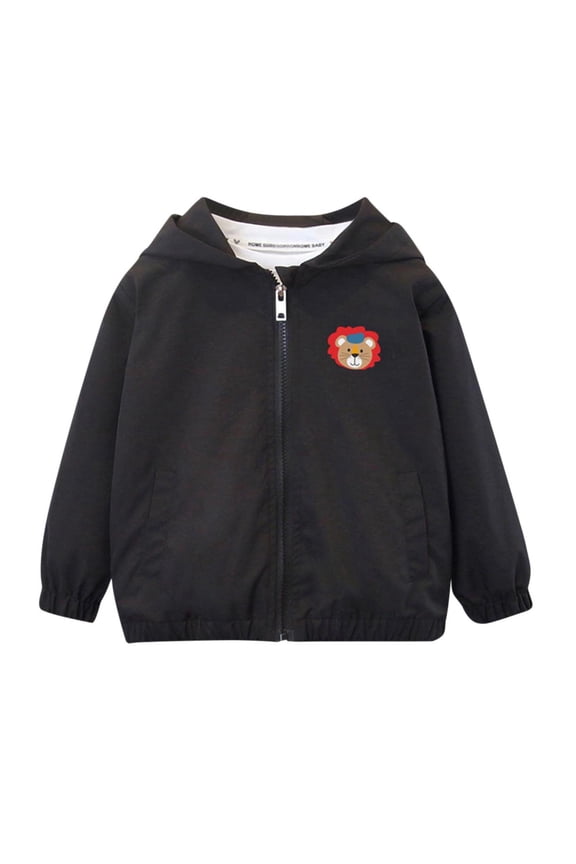 Boys Jackets with Hooded, Long Sleeve Printed Zip up Lightweight Boys Outerwear Black Size 8
