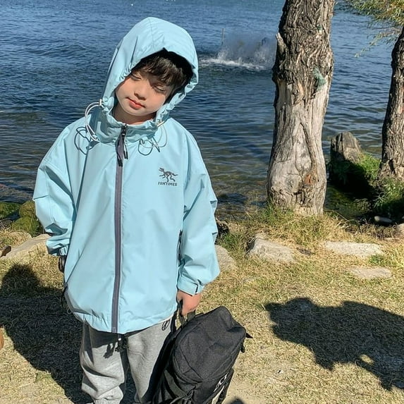 Cethrio Boys Jackets with Hoodies, Cotton Casual Long Sleeve Zip up Autumn Coats Sky Blue Size 6-7 T
