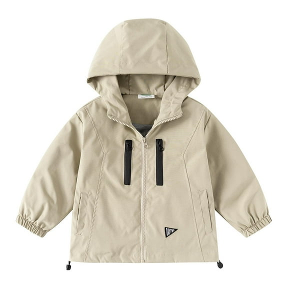 Cethrio Boys Jackets with Zipper, Casual Windproof Long Sleeve Hooded Fall Outerwear Khaki Size 9-10 T