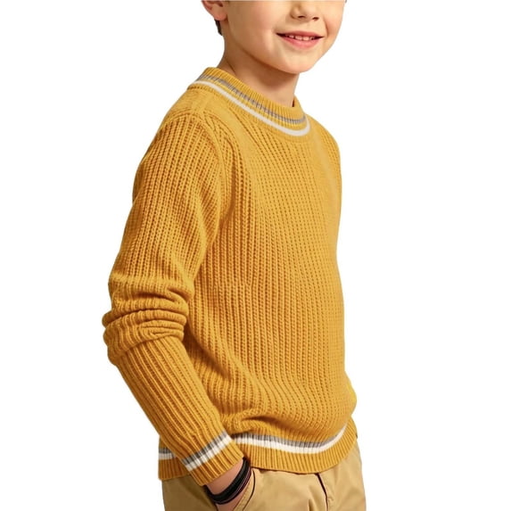 Cethrio Boys Knitted Sweaters Size 6, Pullover Long Sleeve Fashion Crew Neck Fall Winter Tops Yellow