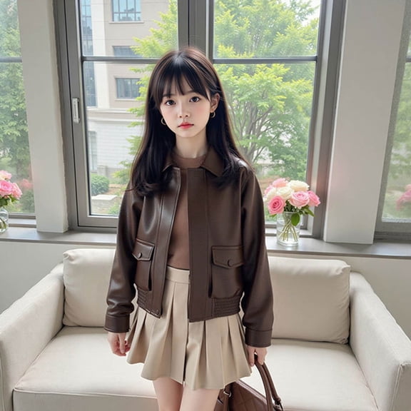 Cethrio Boys Leather Jackets Size 10-12, Full Zip PU Waterproof Long Sleeve Fashion Jackets Khaki Size 10-12