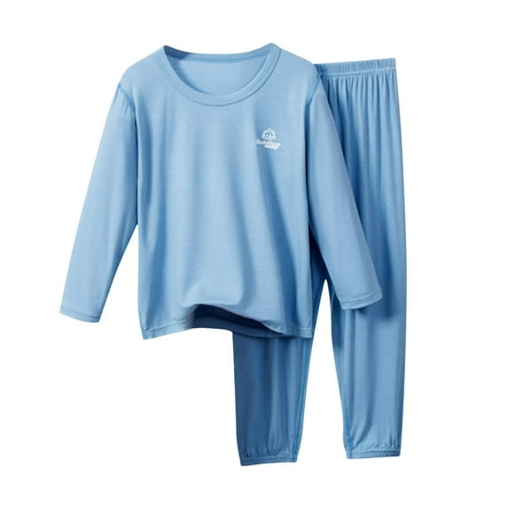 Cethrio Boys Long Sleeve Pajama Sets, 2 Piece Breathable Comfy Sleepwear Sets Blue Size 10-12