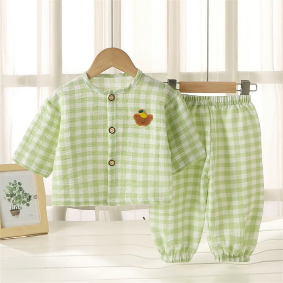 Cethrio Boys Long Sleeve Pajama Sets, 2 Piece Comfy Cotton Sleepwear Sets Green Size 10-12