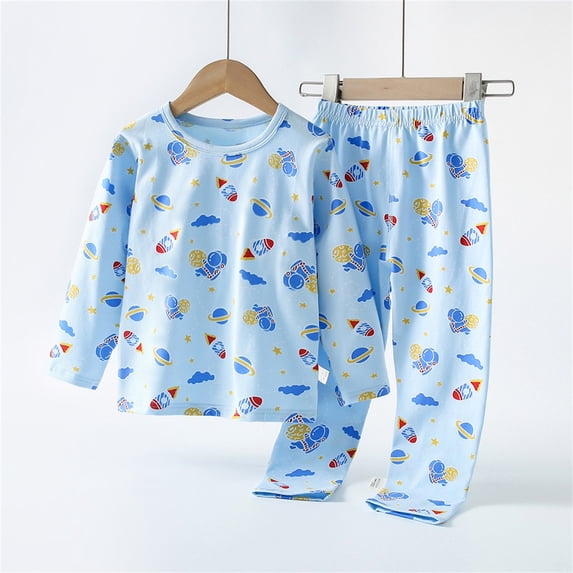 Cethrio Boys Long Sleeve Pajama Sets, 2 Piece Comfy Soft Boys' Sleepwear Blue Size 3-15 T