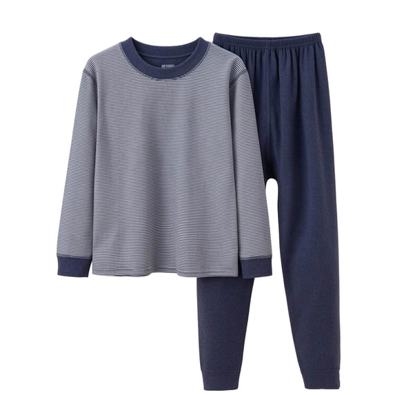 Cethrio Boys Long Sleeve Pajama Sets, Crew Neck Soft Stripe 2 Piece Kids Sleepwear Loungewear Size 14-15 Years Navy
