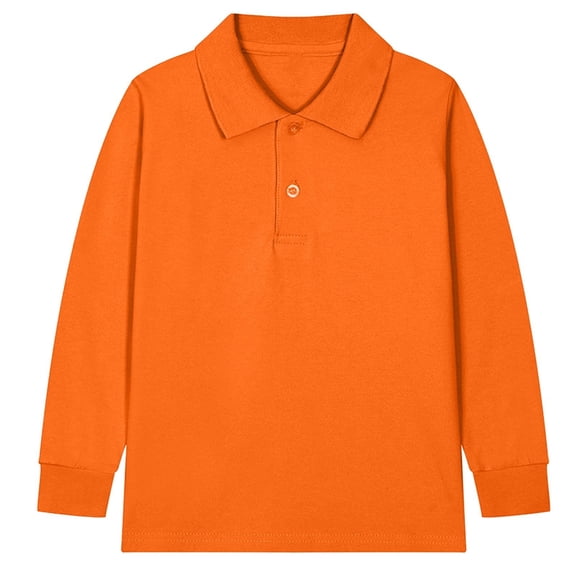 Cethrio Boys' Long Sleeve Polo Shirts, Casual Collared Pullover Spring Fall Tops Orange Size 8