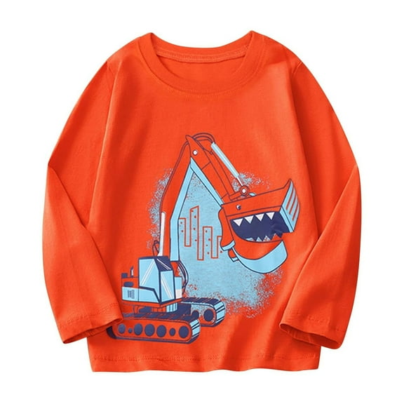 Cethrio Boys Long Sleeve Tops, Casual Pullover Cotton Crewneck Boys' Graphic Tees Orange Size 6 T