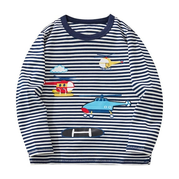 Cethrio Boys Long Sleeve Tops, Casual Pullover Crewneck Cotton Boys' Graphic Tees Blue Size 6 T