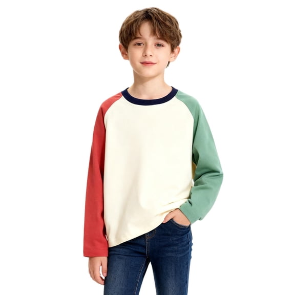 Cethrio Boys Long Sleeve Tops, Cotton Fashion Crew Neck Pullover Boys T-Shirts Orange Size 8