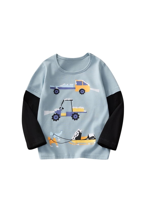 Boys Long Sleeve Tops, Cotton Pullover Casual Crewneck Boys' Graphic Tees Light Blue Size 7 T