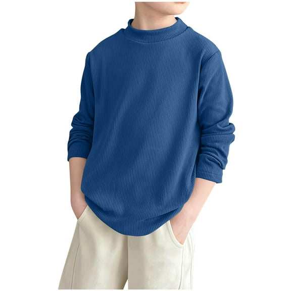 Cethrio Boys Long Sleeve Tops, Pullover Soft Half-turtleneck Thermal Boys Undershirts Blue Size 10-12