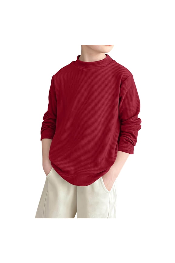 Boys Long Sleeve Tops, Soft Pullover Half-turtleneck Thermal Boys Undershirts Red Size 8