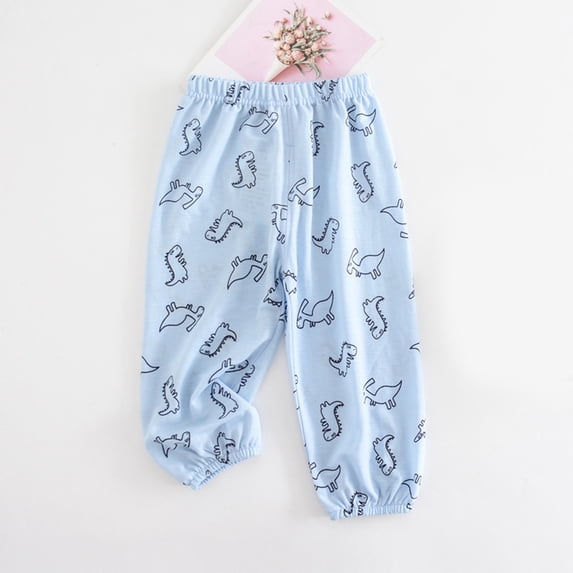 Cethrio Boys Mosquito Proof Pants- Printed Fashion Cotton Elastic Waist Drawstring Pants Light Blue Size 4-5 T