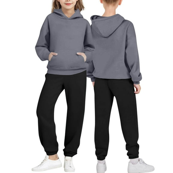 Cethrio Boys Outfit Sets, 2 Piece Long Sleeve Casual Athletic Hoodies and Sweatpants Sets Dark Gray Size 10-12
