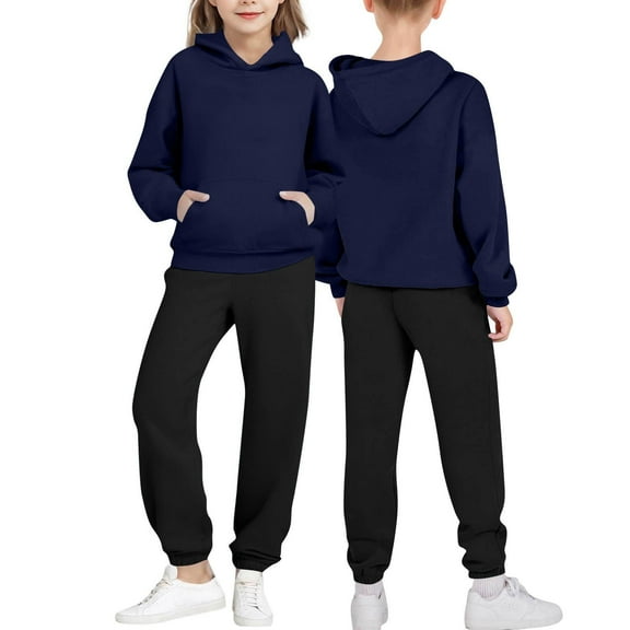 Cethrio Boys Outfit Sets, Athletic Casual 2 Piece Long Sleeve Hoodies and Sweatpants Sets Dark Blue Size 5T