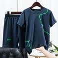 thumbnail image 1 of Cethrio Boys Outfit Sets, Basketball Casual Athletic Summer Shirts and Shorts Set Dark Blue Size 13-14 T, 1 of 6