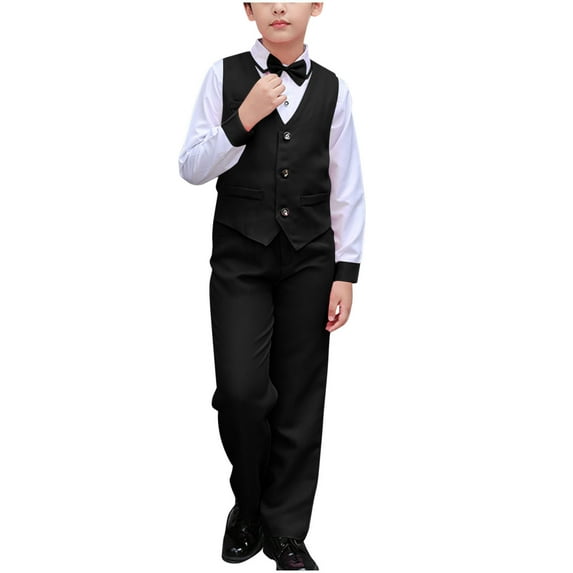 Cethrio Boys Outfit Sets, Casual Formal Cotton School Uniform Boys' Clothing Sets Black Size 14-16