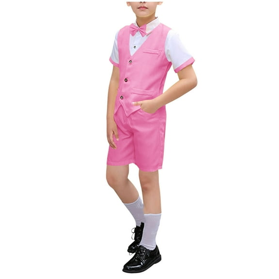 Cethrio Boys Outfit Sets, Cotton Formal School Uniform Summer Boys' Clothing Sets Pink Size 10-12