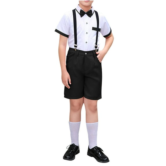 Cethrio Boys Outfit Sets, School Uniform Cotton Summer Formal Boys' Clothing Sets Black Size 9-10T