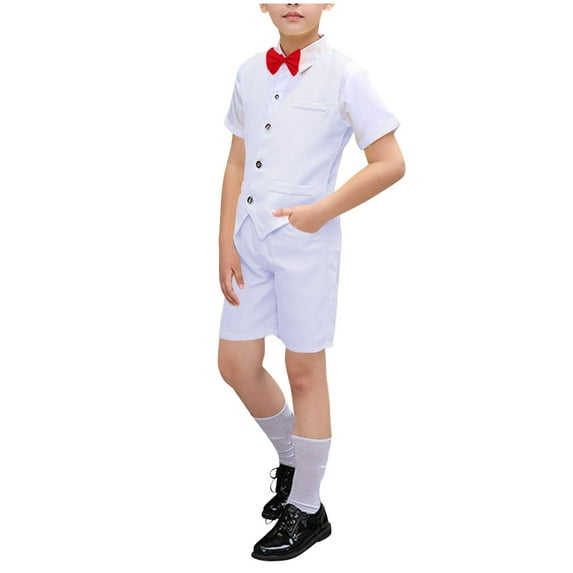 Cethrio Boys Outfit Sets, Summer Cotton School Uniform Formal Boys' Clothing Sets White Size 13-14T