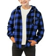 thumbnail image 1 of Cethrio Boys Plaid Shirts, Lightweight Long Sleeve Hooded Casual Shirt Jackets Blue Size 12-13T, 1 of 4