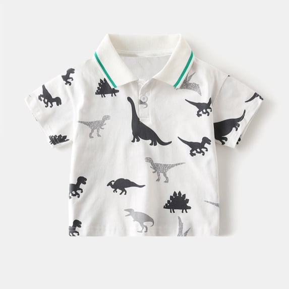 Cethrio Boys Polo Shirts, Buttons Cotton Casual Summer Short Sleeve Polos White Size 5-6 T
