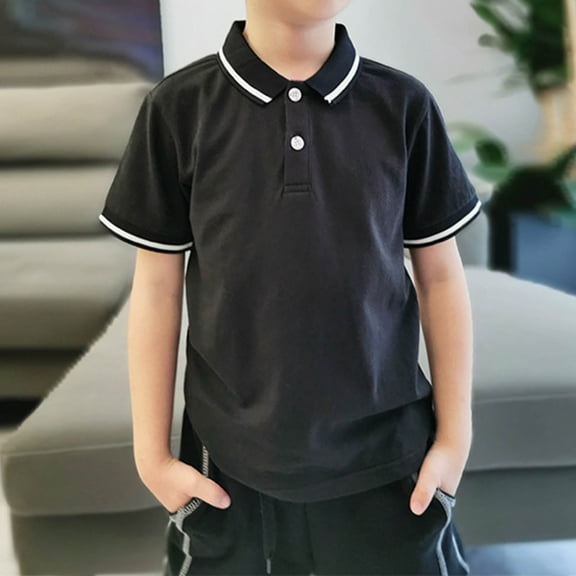 Cethrio Boys Polo Shirts, Casual Cotton Short Sleeve School Uniform Summmer Tops Black Size 4-14 T