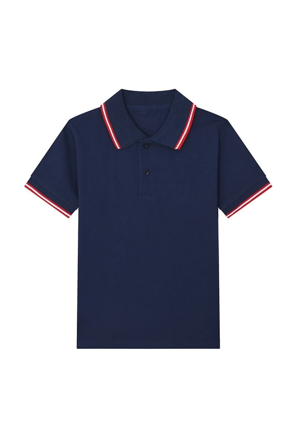 Boys Polo Shirts, Collared Cotton Pullover School Uniform Short Sleeve Shirts Navy Size 6