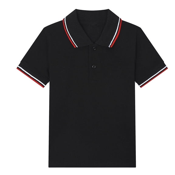 Cethrio Boys Polo Shirts, School Uniform Pullover Collared Cotton Short Sleeve Shirts Black Size 7-8