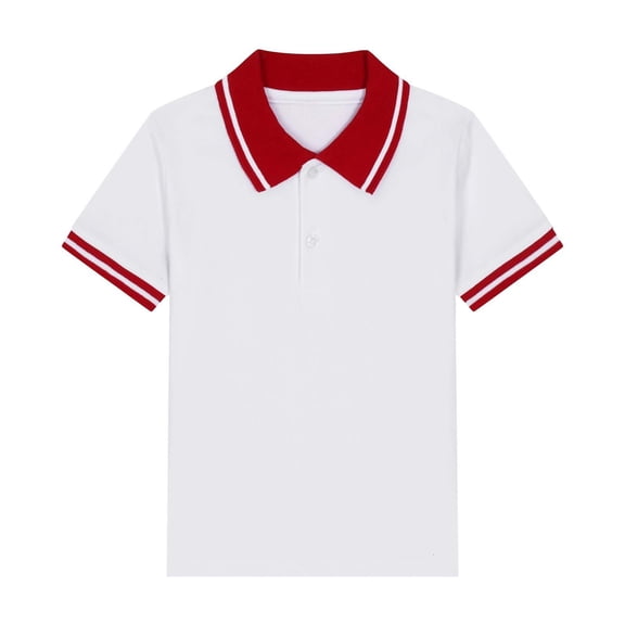 Cethrio Boys Polo Shirts, Short Sleeve Cotton Summer Collared School Uniform Shirts Red Size 14-16