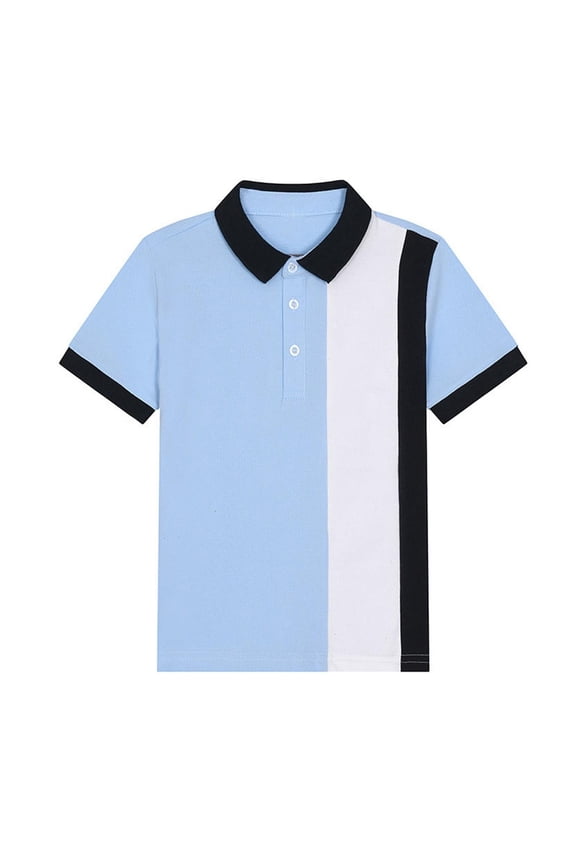 Boys Polo Shirts, Summer Cotton School Uniform Collared Short Sleeve Shirts Light Blue Size 6