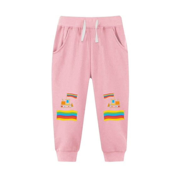 Cethrio Boys Printed Sweatpants, Running Elastic Bottom Warm Drawstring Jogger Pants Pink Size 6
