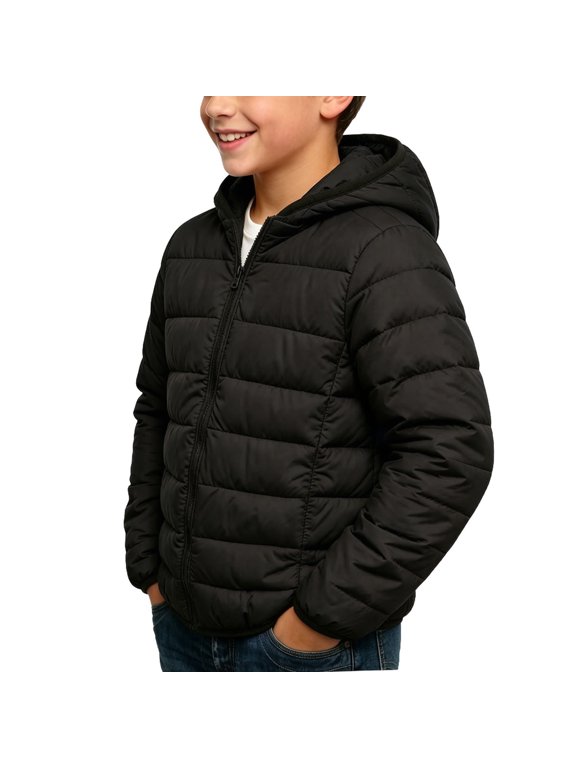 Boys Puffer Jackets, Long Sleeve School Warm Zip up Winter Outerwear with Pockets Black Size 3-4 T